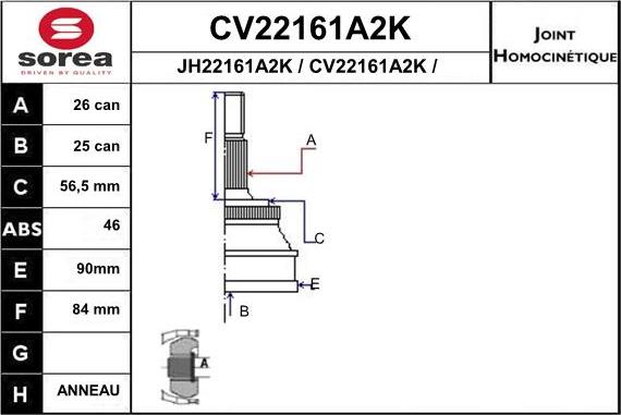 EAI CV22161A2K - Шарнірний комплект, ШРУС, приводний вал avtolavka.club