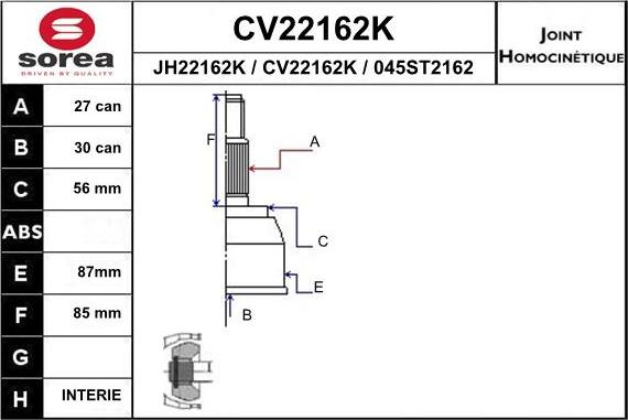EAI CV22162K - Шарнірний комплект, ШРУС, приводний вал avtolavka.club