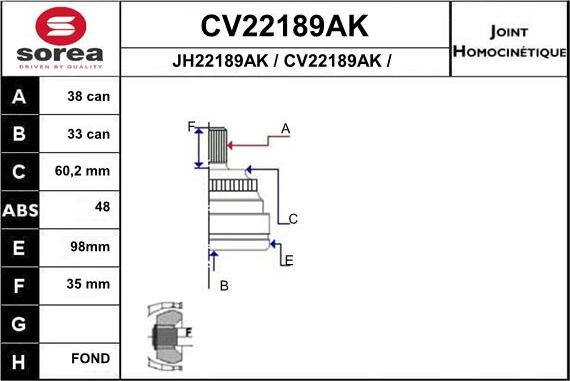 EAI CV22189AK - Шарнірний комплект, ШРУС, приводний вал avtolavka.club