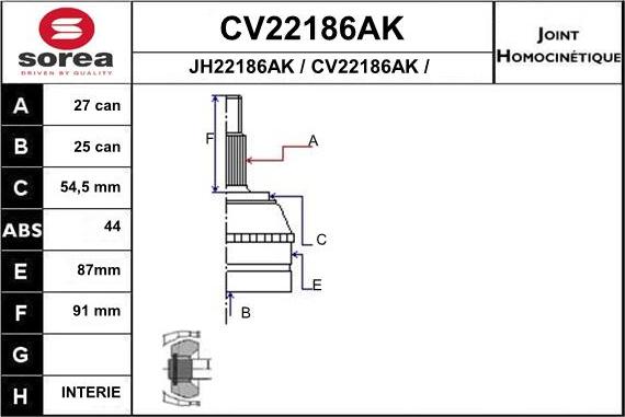 EAI CV22186AK - Шарнірний комплект, ШРУС, приводний вал avtolavka.club