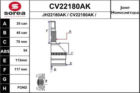 EAI CV22180AK - Шарнірний комплект, ШРУС, приводний вал avtolavka.club