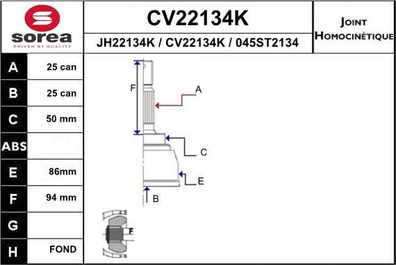 EAI CV22134K - Шарнірний комплект, ШРУС, приводний вал avtolavka.club