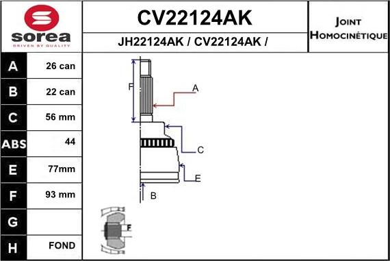 EAI CV22124AK - Шарнірний комплект, ШРУС, приводний вал avtolavka.club
