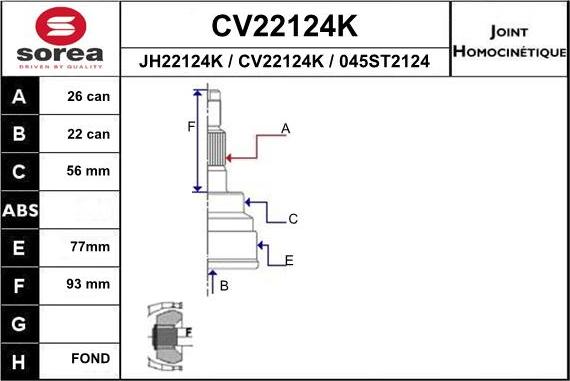 EAI CV22124K - Шарнірний комплект, ШРУС, приводний вал avtolavka.club