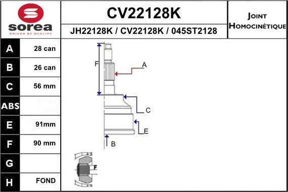EAI CV22128K - Шарнірний комплект, ШРУС, приводний вал avtolavka.club