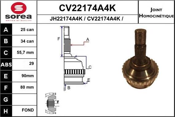 EAI CV22174A4K - Шарнірний комплект, ШРУС, приводний вал avtolavka.club