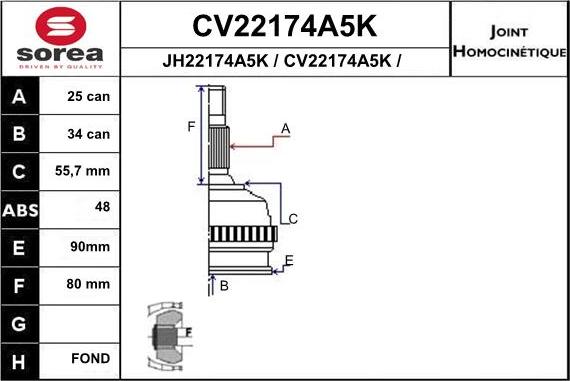 EAI CV22174A5K - Шарнірний комплект, ШРУС, приводний вал avtolavka.club
