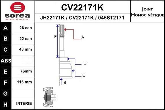 EAI CV22171K - Шарнірний комплект, ШРУС, приводний вал avtolavka.club