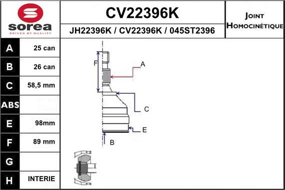 EAI CV22396K - Шарнірний комплект, ШРУС, приводний вал avtolavka.club