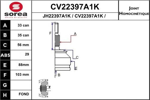 EAI CV22397A1K - Шарнірний комплект, ШРУС, приводний вал avtolavka.club