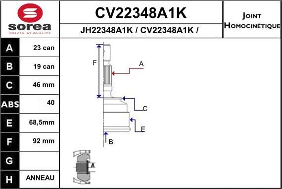 EAI CV22348A1K - Шарнірний комплект, ШРУС, приводний вал avtolavka.club