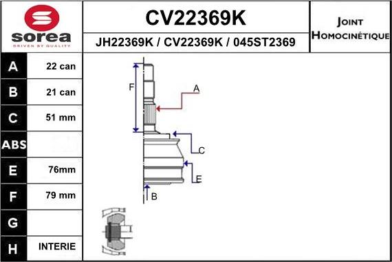 EAI CV22369K - Шарнірний комплект, ШРУС, приводний вал avtolavka.club