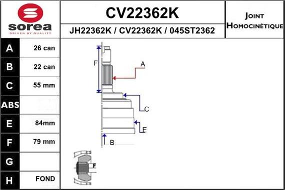 EAI CV22362K - Шарнірний комплект, ШРУС, приводний вал avtolavka.club