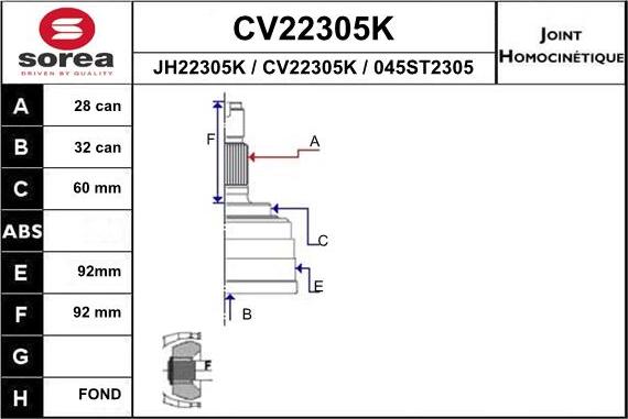 EAI CV22305K - Шарнірний комплект, ШРУС, приводний вал avtolavka.club