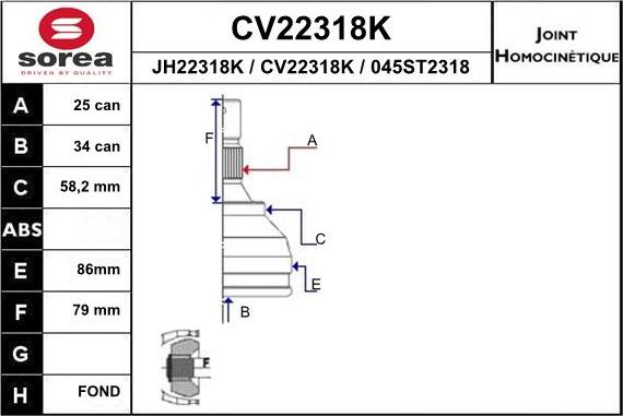 EAI CV22318K - Шарнірний комплект, ШРУС, приводний вал avtolavka.club