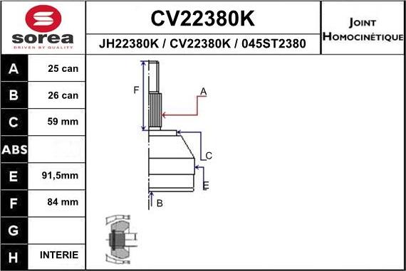 EAI CV22380K - Шарнірний комплект, ШРУС, приводний вал avtolavka.club