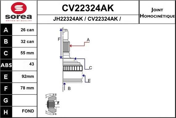 EAI CV22324AK - Шарнірний комплект, ШРУС, приводний вал avtolavka.club