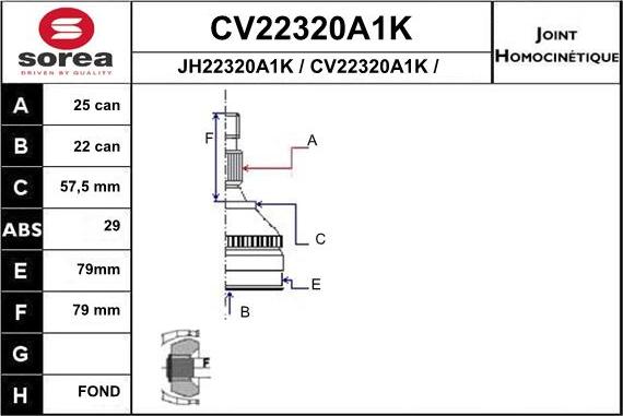 EAI CV22320A1K - Шарнірний комплект, ШРУС, приводний вал avtolavka.club