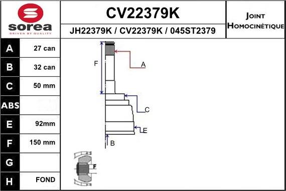 EAI CV22379K - Шарнірний комплект, ШРУС, приводний вал avtolavka.club