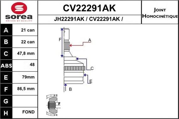 EAI CV22291AK - Шарнірний комплект, ШРУС, приводний вал avtolavka.club