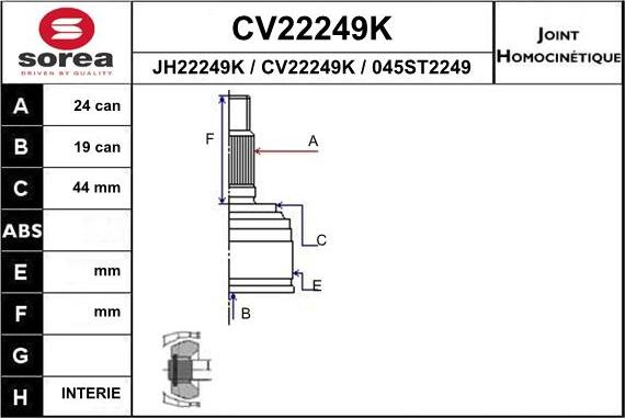 EAI CV22249K - Шарнірний комплект, ШРУС, приводний вал avtolavka.club