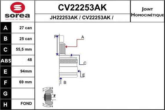 EAI CV22253AK - Шарнірний комплект, ШРУС, приводний вал avtolavka.club