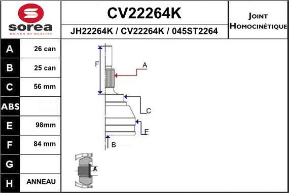 EAI CV22264K - Шарнірний комплект, ШРУС, приводний вал avtolavka.club