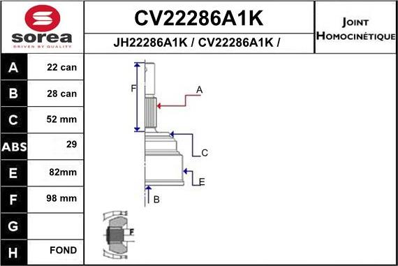 EAI CV22286A1K - Шарнірний комплект, ШРУС, приводний вал avtolavka.club