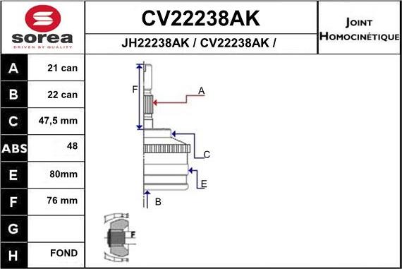 EAI CV22238AK - Шарнірний комплект, ШРУС, приводний вал avtolavka.club