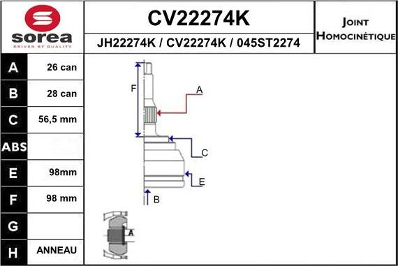 EAI CV22274K - Шарнірний комплект, ШРУС, приводний вал avtolavka.club