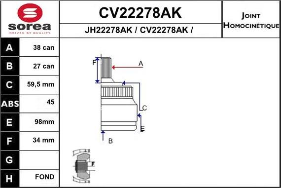 EAI CV22278AK - Шарнірний комплект, ШРУС, приводний вал avtolavka.club