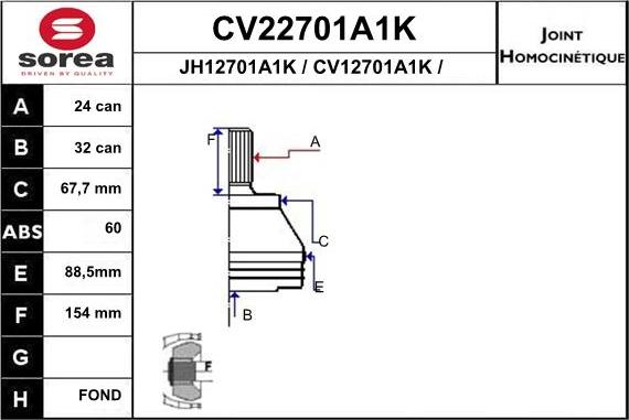 EAI CV22701A1K - Шарнірний комплект, ШРУС, приводний вал avtolavka.club