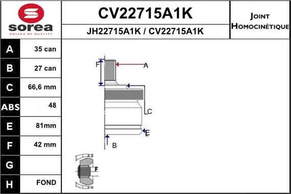 EAI CV22715A1K - Шарнірний комплект, ШРУС, приводний вал avtolavka.club