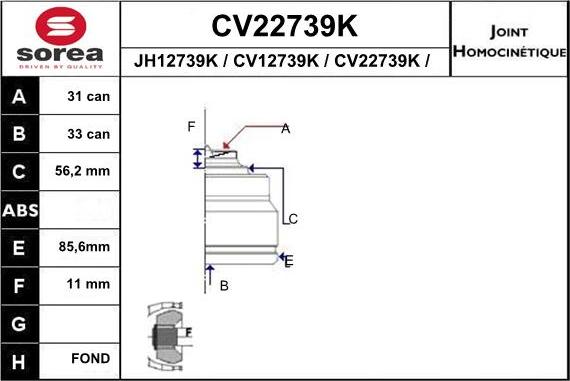 EAI CV22739K - Шарнірний комплект, ШРУС, приводний вал avtolavka.club