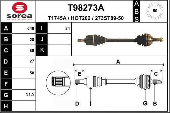 EAI T98273A - Приводний вал avtolavka.club