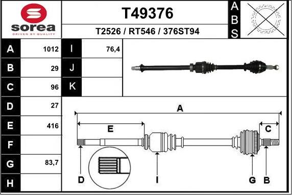 EAI T49376 - Приводний вал avtolavka.club