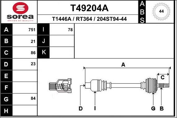 EAI T49204A - Приводний вал avtolavka.club