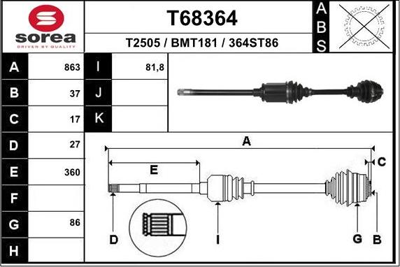 EAI T68364 - Приводний вал avtolavka.club