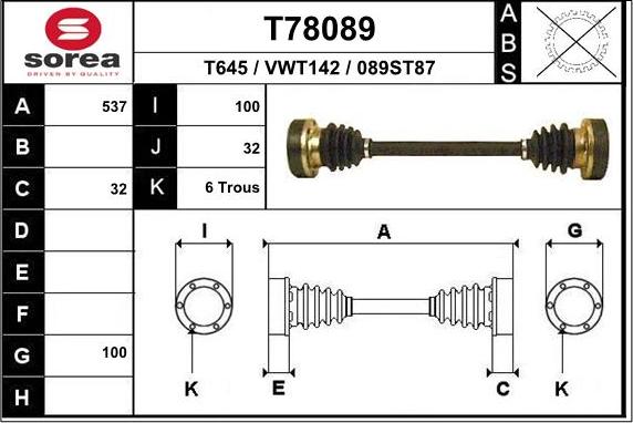 EAI T78089 - Приводний вал avtolavka.club