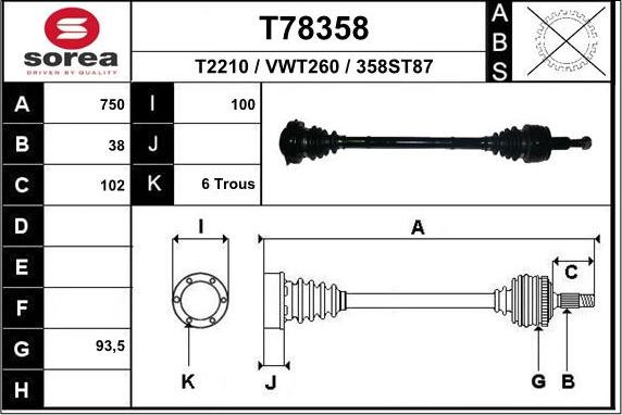 EAI T78358 - Приводний вал avtolavka.club