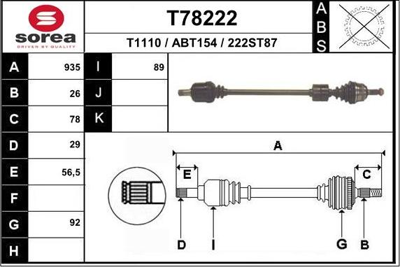 EAI T78222 - Приводний вал avtolavka.club