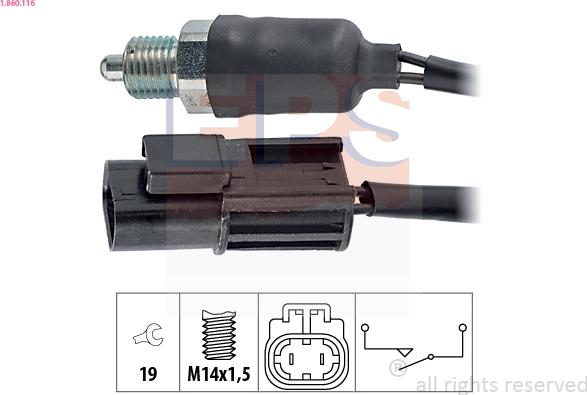 EPS 1.860.116 - Датчик, контактний перемикач, фара заднього ходу avtolavka.club