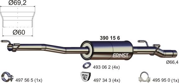 ERNST 390156 - Середній глушник вихлопних газів avtolavka.club