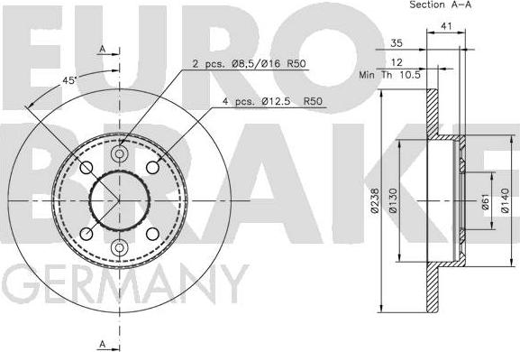 Eurobrake 5815203908 - Гальмівний диск avtolavka.club