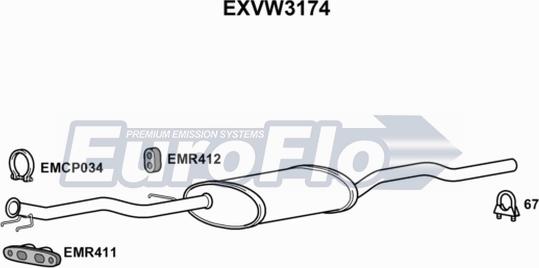 EuroFlo EXVW3174 - Середній глушник вихлопних газів avtolavka.club