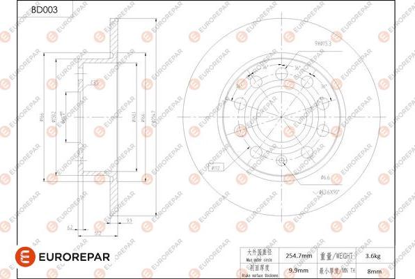 EUROREPAR 1684244580 - Гальмівний диск avtolavka.club