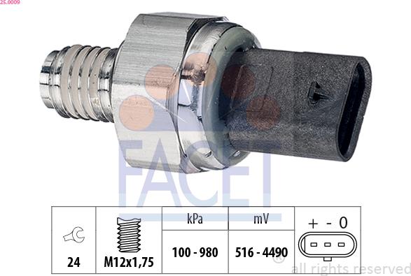 FACET 25.0009 - Датчик, тиск масла avtolavka.club