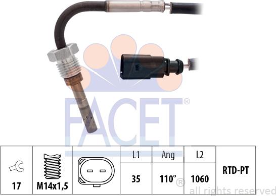 FACET 22.0316 - Датчик, температура вихлопних газів avtolavka.club