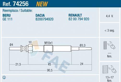 FAE 74256 - Свічка розжарювання avtolavka.club