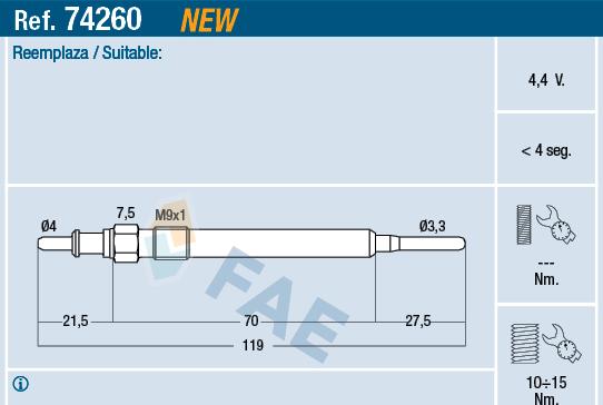 FAE 74260 - Свічка розжарювання avtolavka.club